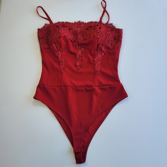 Fashion Nova Tops - Fashion Nova Red Lace Bodysuit